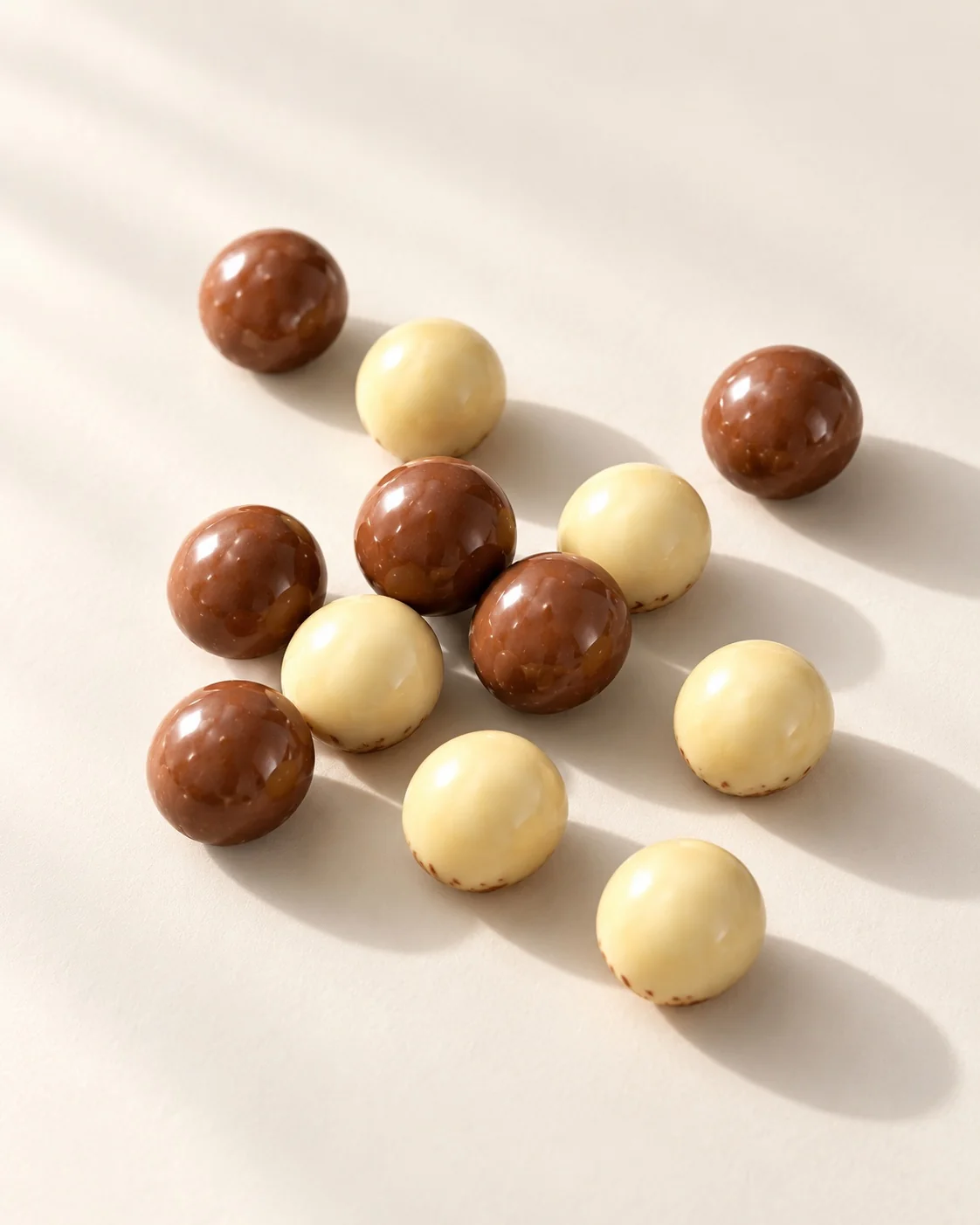 Billes soufflées enrobées de chocolat au lait et blanc